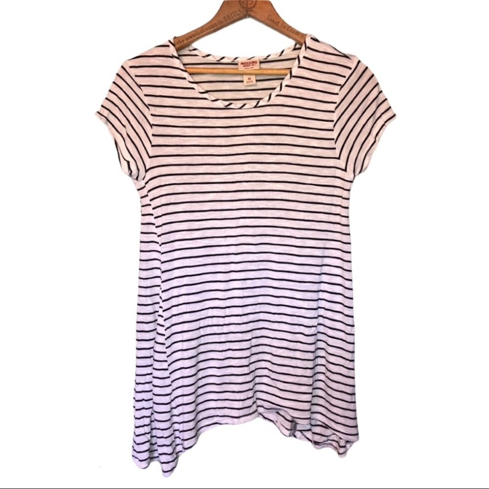 White Black Striped Long Tee Shirt Soft T-Shirt Simple Layering